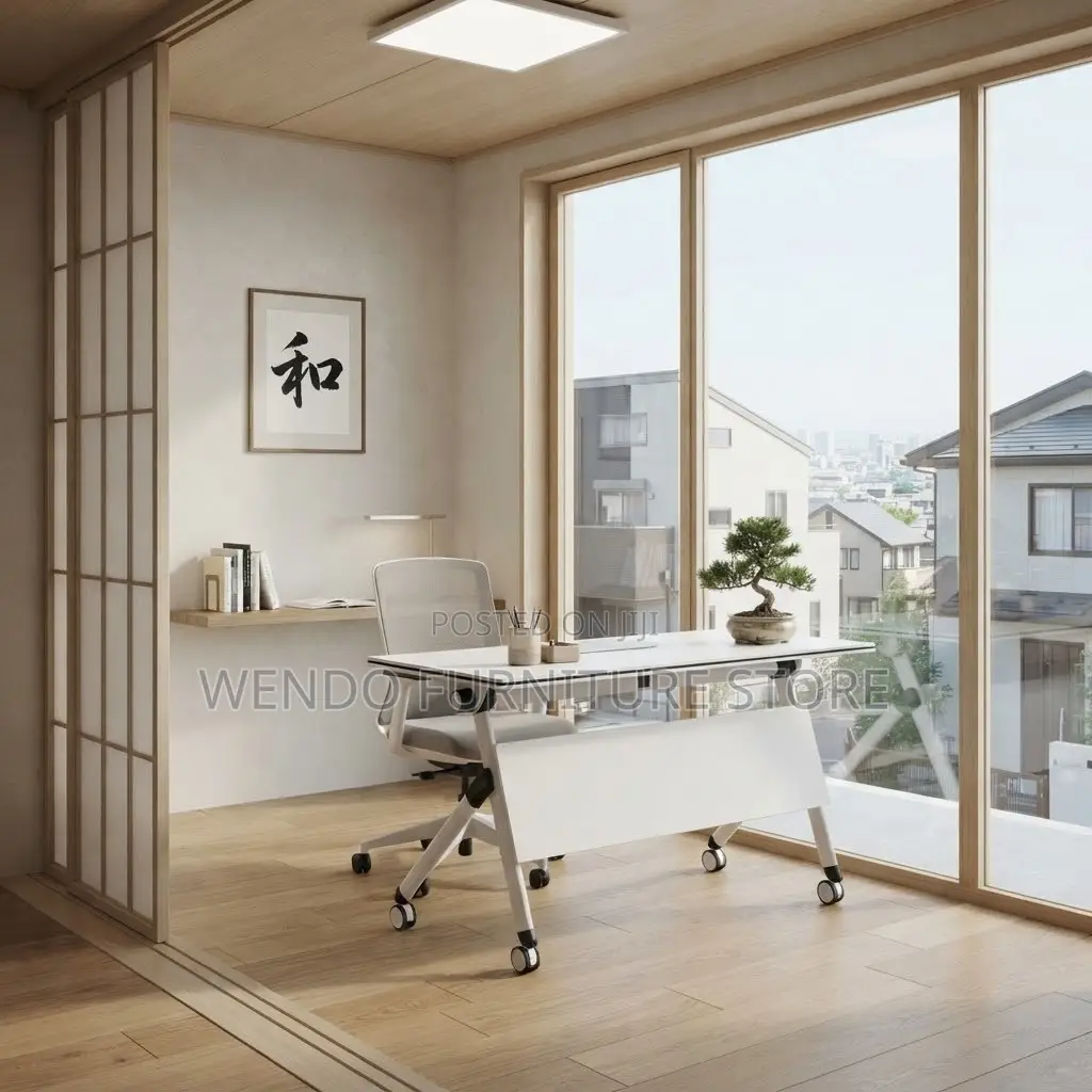 Office Desk; 120cm White Foldable Home Office Meeting Table With Wheel