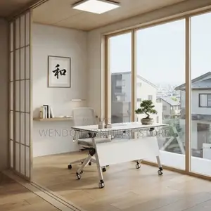 Office Desk; 120cm White Foldable Home Office Meeting Table With Wheel