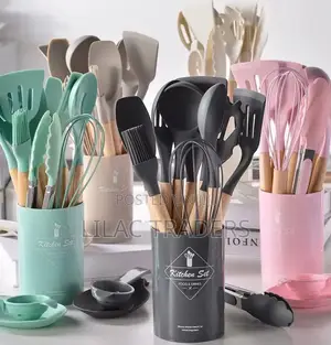 12 PCS Silicone Spoon Set Black Pink Grey Red