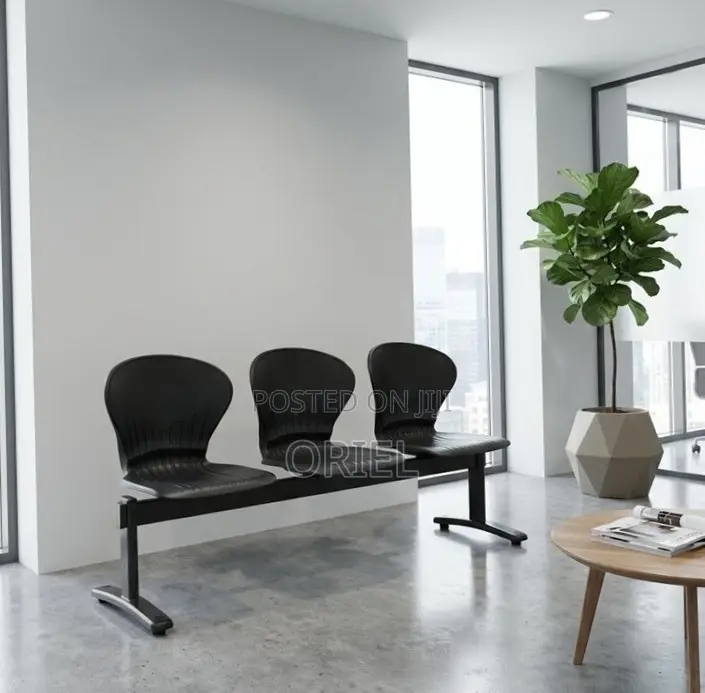 3-Seater Reception Waiting Bench : Metal Frame Office Plastic Bench