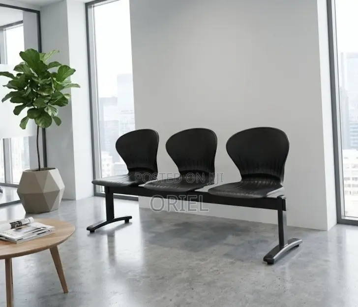 3-Seater Reception Waiting Bench : Metal Frame Office Plastic Bench