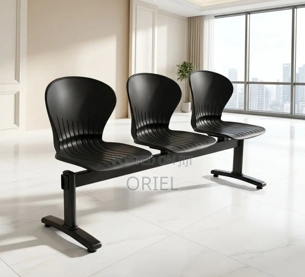 3-Seater Reception Waiting Bench : Metal Frame Office Plastic Bench