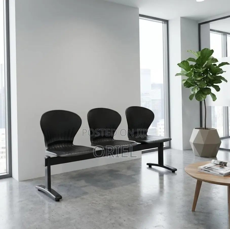 3-Seater Reception Waiting Bench : Metal Frame Office Plastic Bench