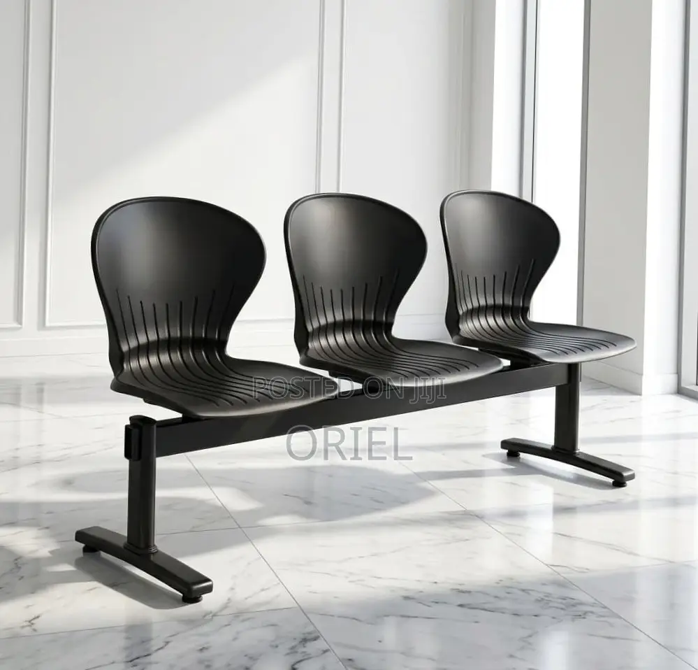 3-Seater Reception Waiting Bench : Metal Frame Office Plastic Bench