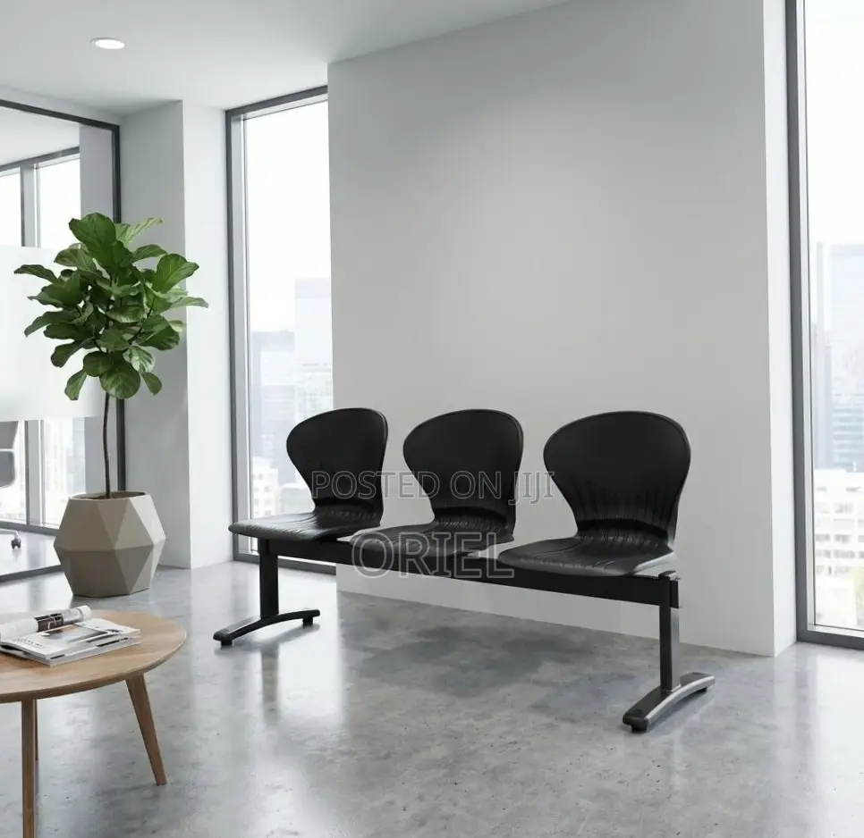 3-Seater Reception Waiting Bench : Metal Frame Office Plastic Bench
