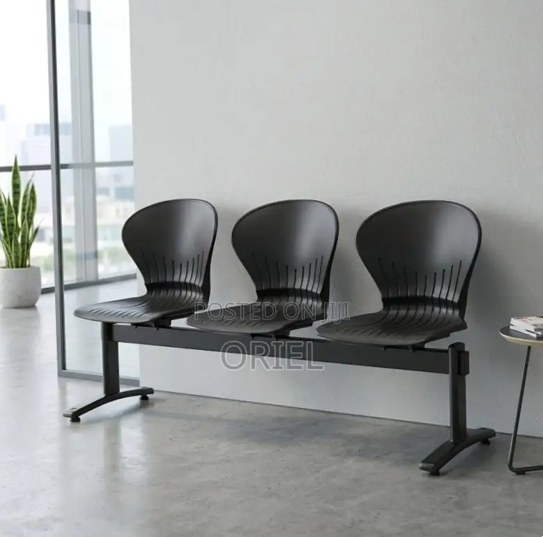 3-Seater Reception Waiting Bench : Metal Frame Office Plastic Bench
