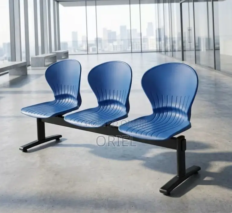 3-Seater Reception Waiting Bench : Metal Frame Office Plastic Bench