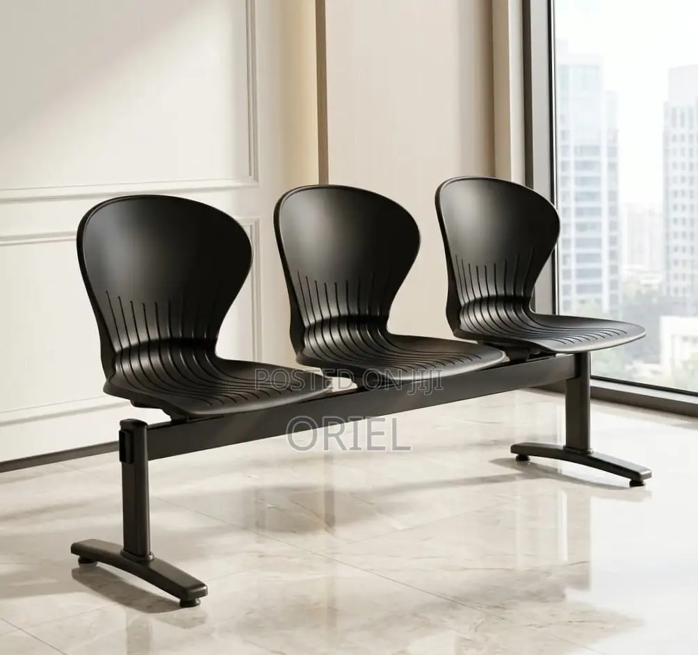 3-Seater Reception Waiting Bench : Metal Frame Office Plastic Bench
