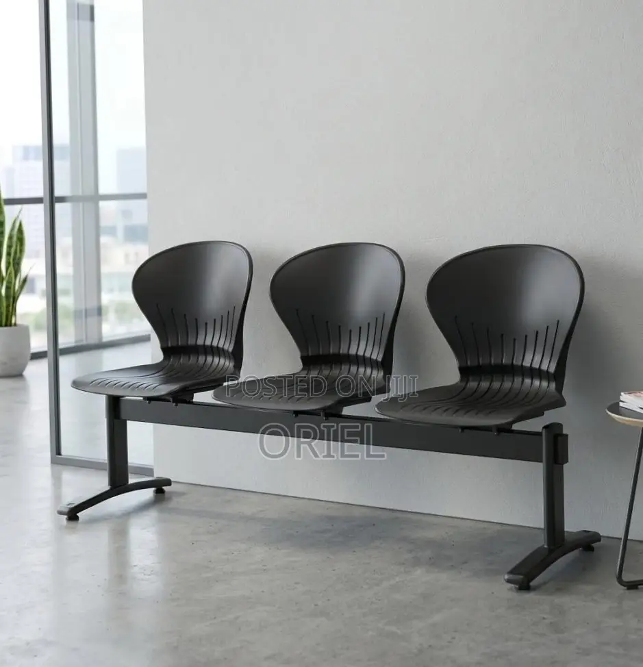3-Seater Reception Waiting Bench : Metal Frame Office Plastic Bench