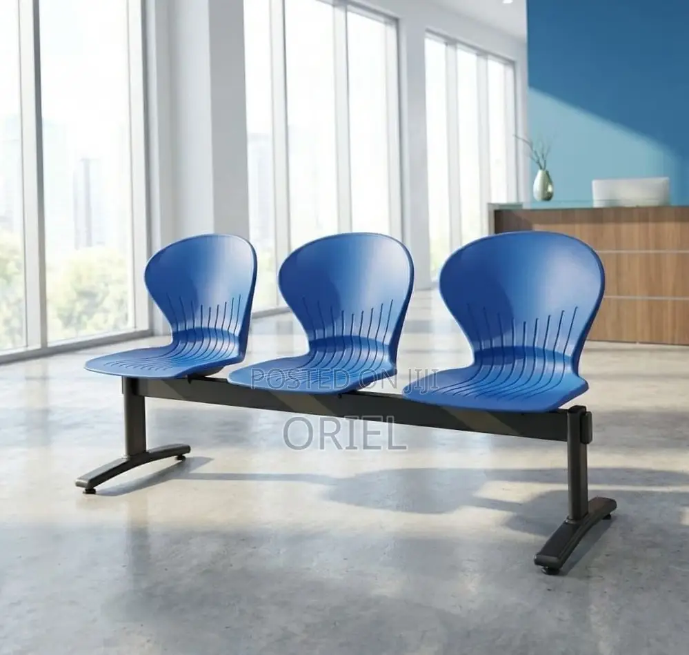 3-Seater Reception Waiting Bench : Metal Frame Office Plastic Bench