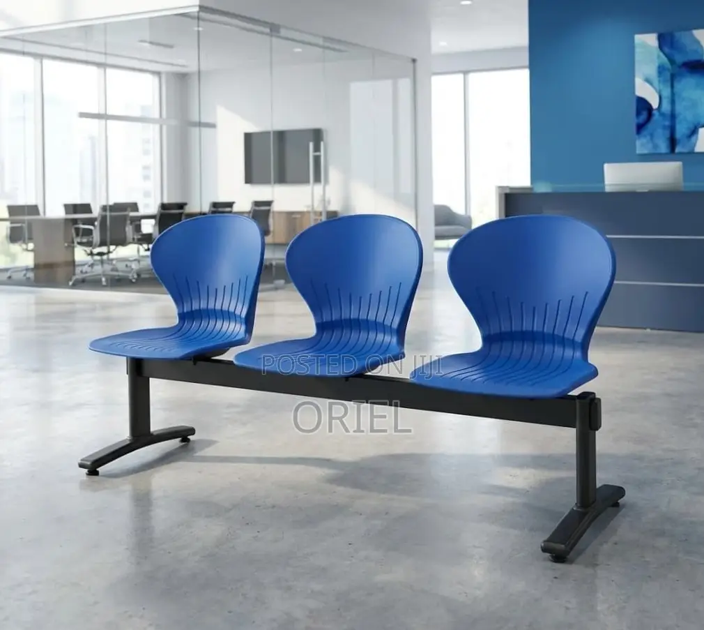 3-Seater Reception Waiting Bench : Metal Frame Office Plastic Bench