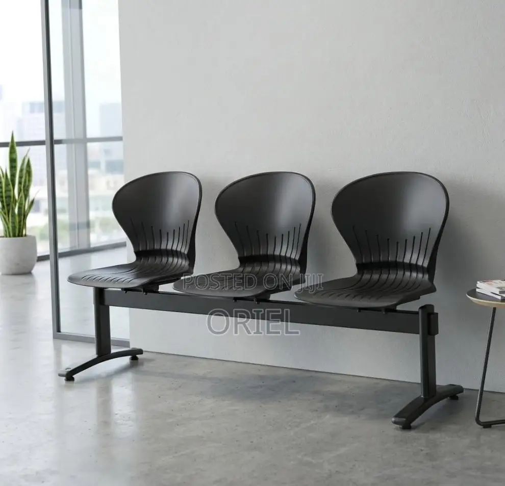3-Seater Reception Waiting Bench : Metal Frame Office Plastic Bench