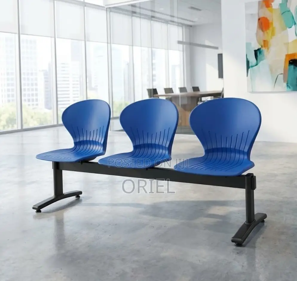 3-Seater Reception Waiting Bench : Metal Frame Office Plastic Bench