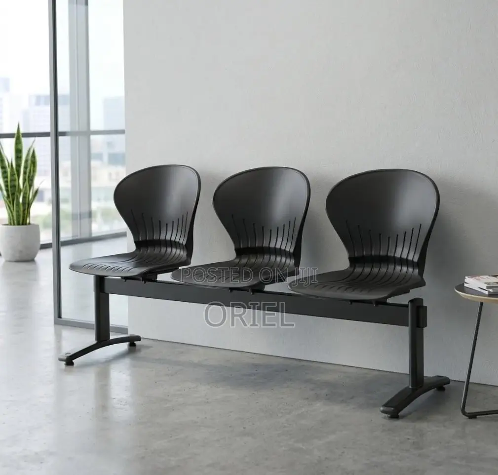 3-Seater Reception Waiting Bench : Metal Frame Office Plastic Bench