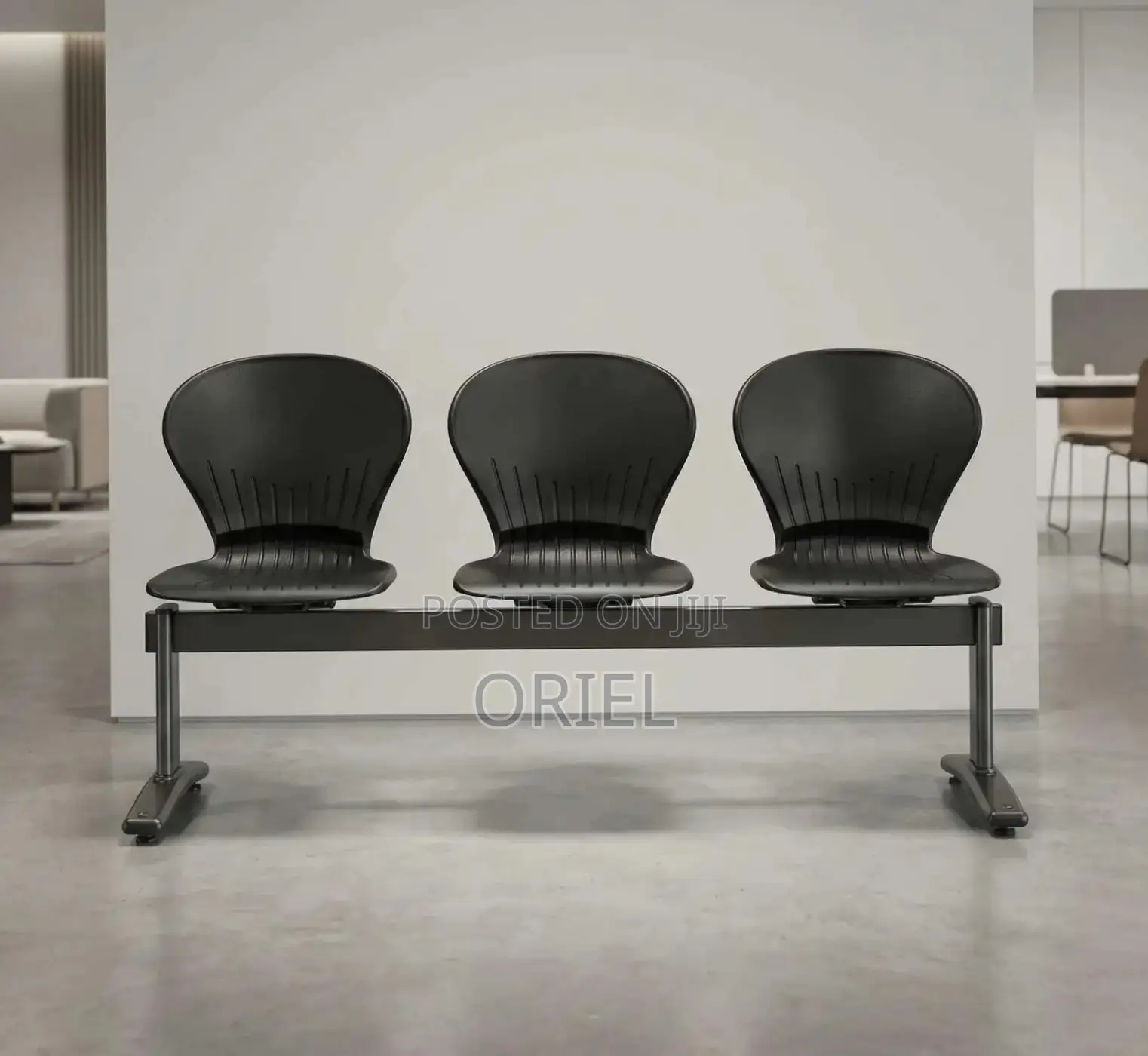 3-Seater Reception Waiting Bench : Metal Frame Office Plastic Bench