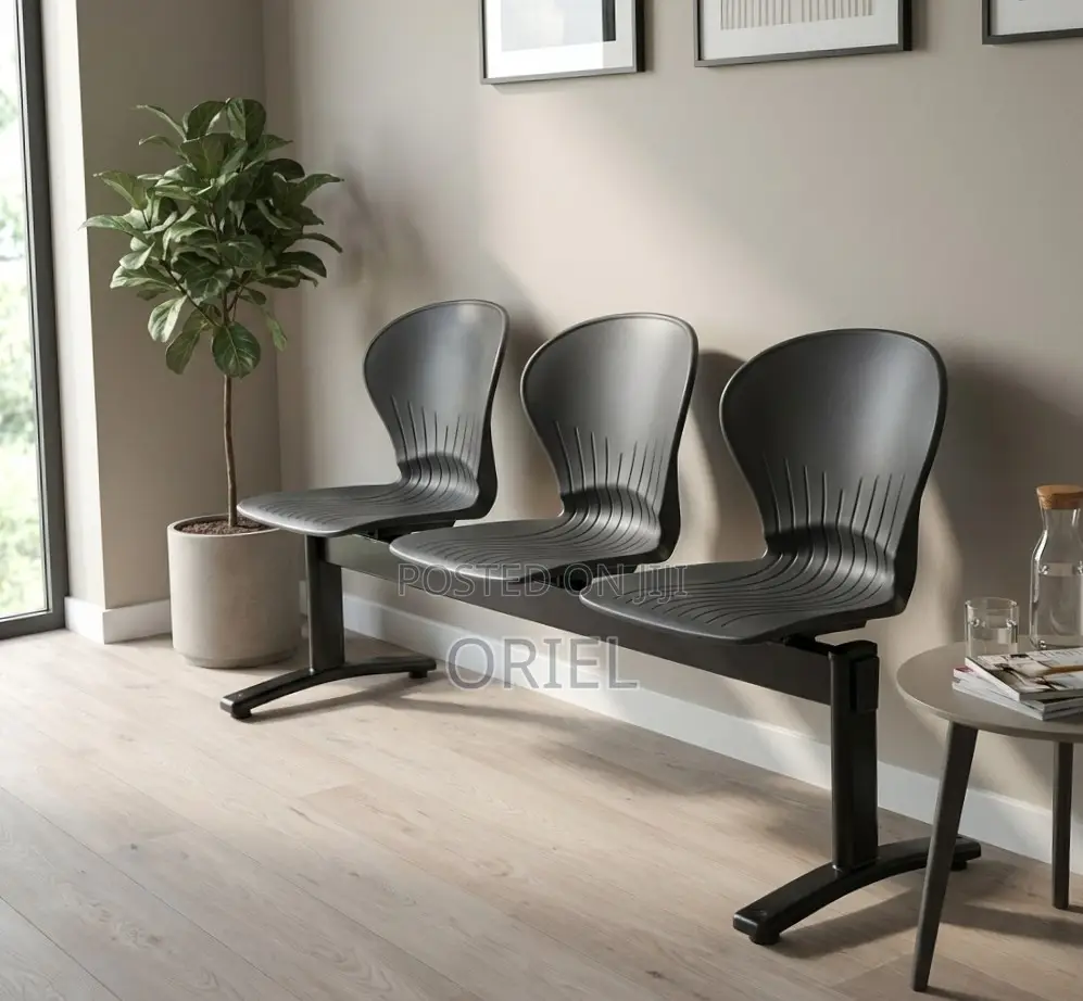 3-Seater Reception Waiting Bench : Metal Frame Office Plastic Bench