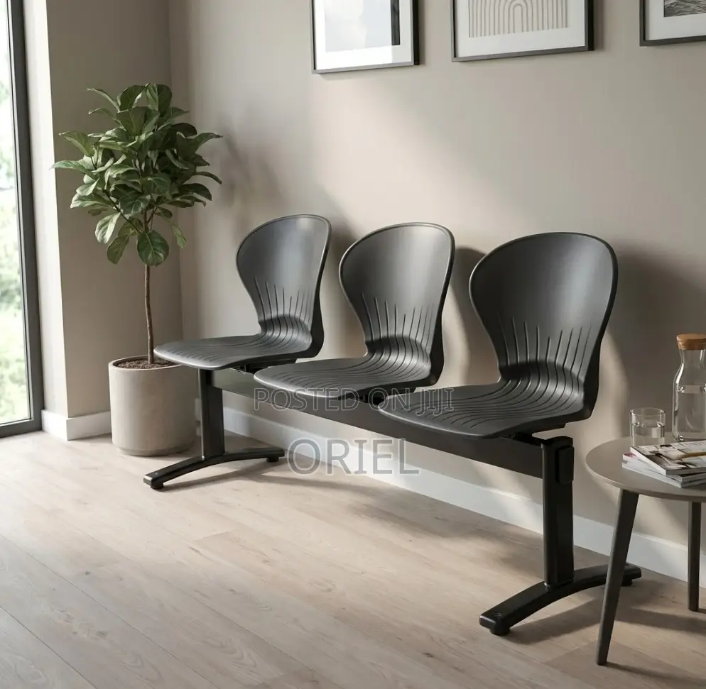3-Seater Reception Waiting Bench : Metal Frame Office Plastic Bench