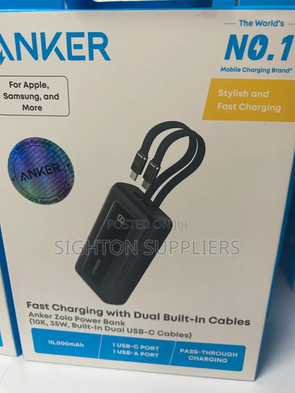 Anker Zolo Power Bank (10,000mAh, 35W) With Built-in-Dual USB-C Cable