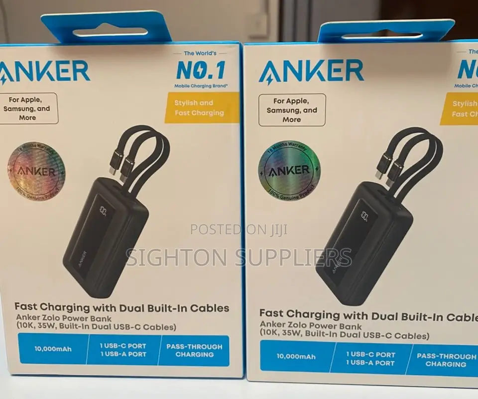 Anker Zolo Power Bank (10,000mAh, 35W) With Built-in-Dual USB-C Cable