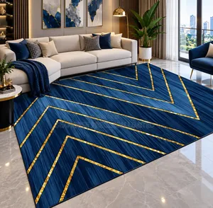  Luxury Blue Gold Geometric Area Rug