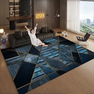  Luxury Blue Gold Geometric Area Rug