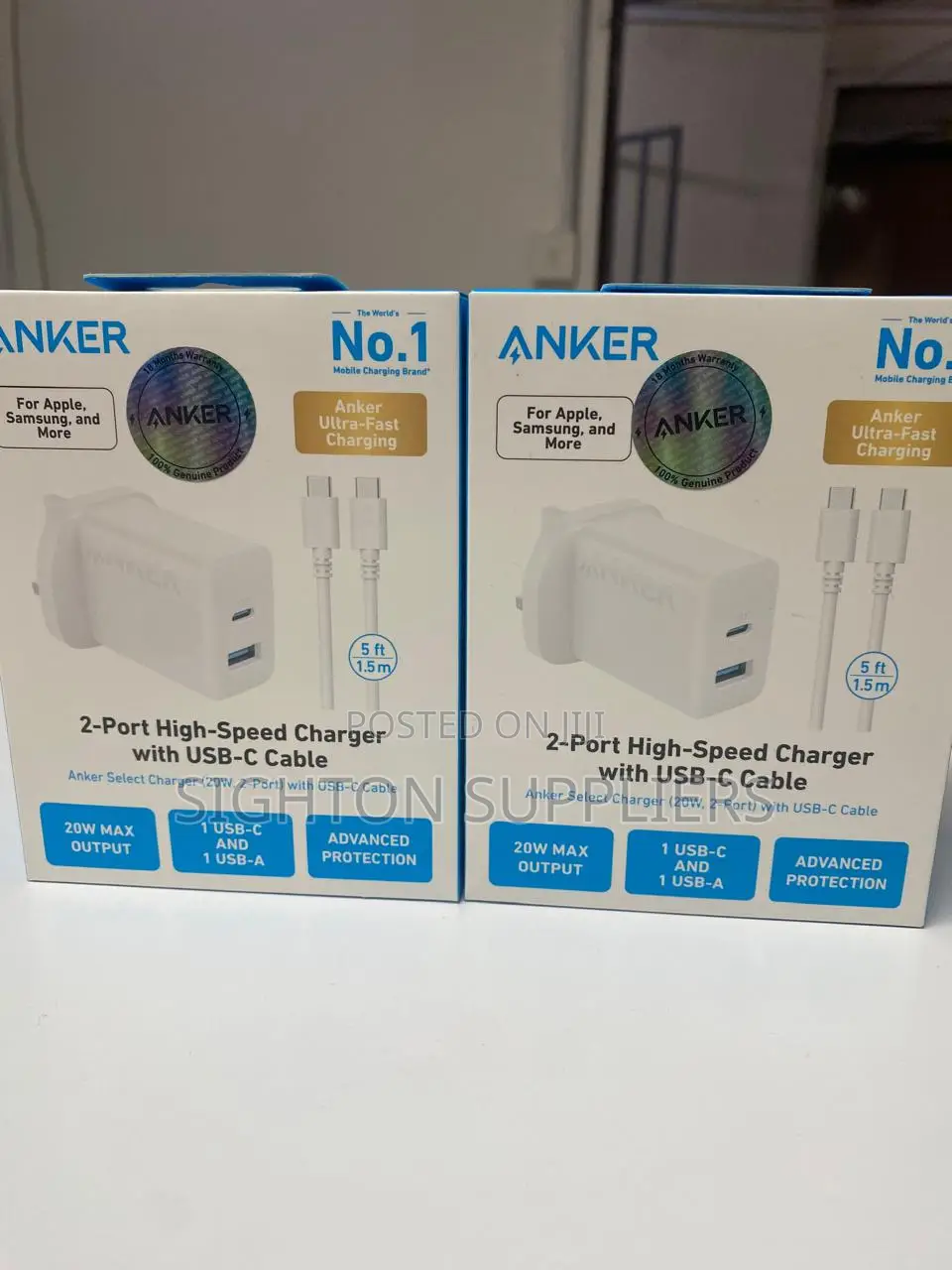 Anker Charger (20W, 2 PORTS) With USB-C Cable