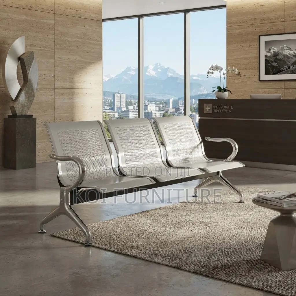 Office Bench; Three Seaters Non Upholstered Metal Bench