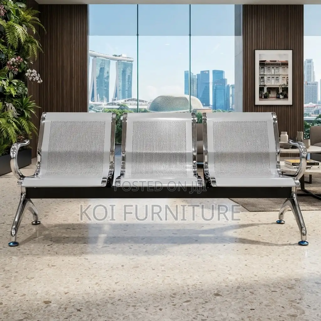Office Bench; Three Seaters Non Upholstered Metal Bench