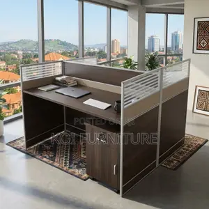 Office Workstation; Two Users Modern Square Brown Workstations