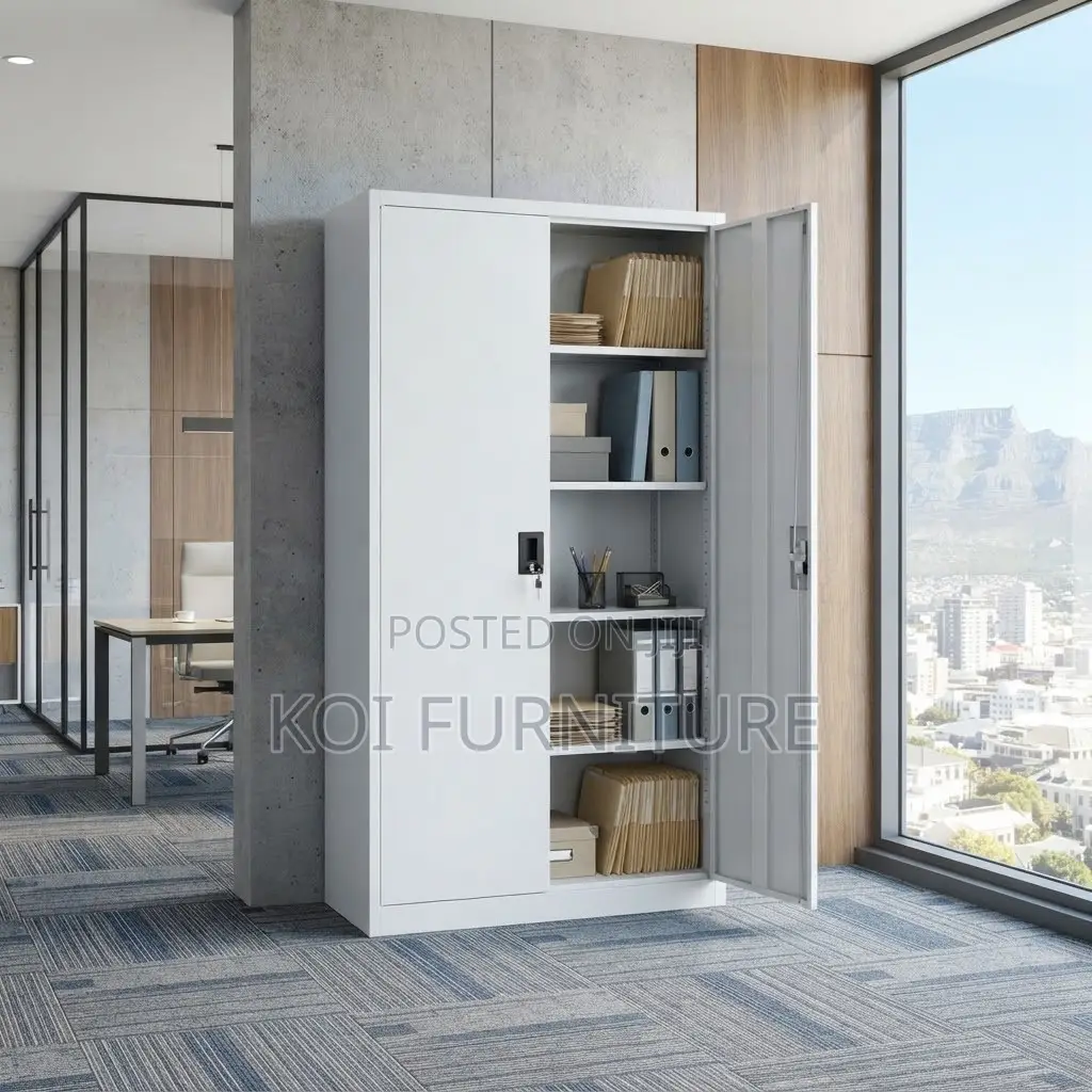 Office Cabinet; Grey Documents Cabinet With Two Lockable Doors