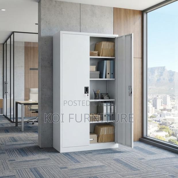 Office Cabinet; Grey Documents Cabinet With Two Lockable Doors