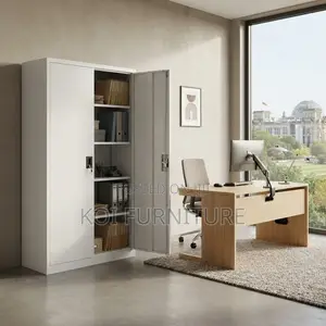 Office Cabinet; Grey Documents Cabinet With Two Lockable Doors