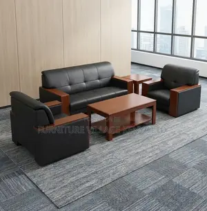 Sofas; Imported Executive 5 Seater Black Leather Office Reception Sofa