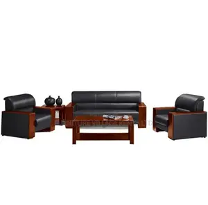 Sofas; Imported Executive 5 Seater Black Leather Office Reception Sofa