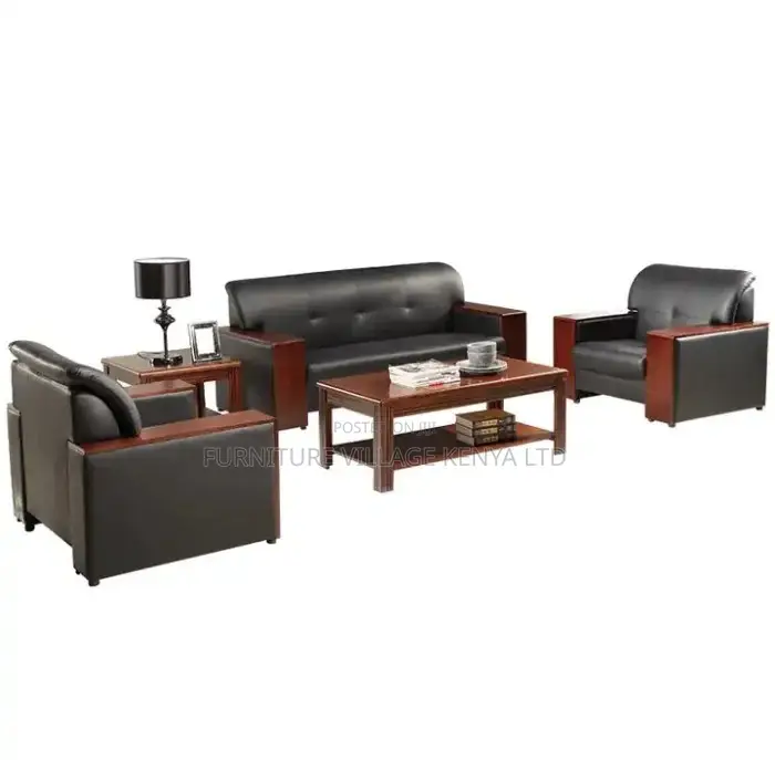 Sofas; Imported Executive 5 Seater Black Leather Office Reception Sofa
