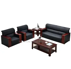 Sofas; Imported Executive 5 Seater Black Leather Office Reception Sofa