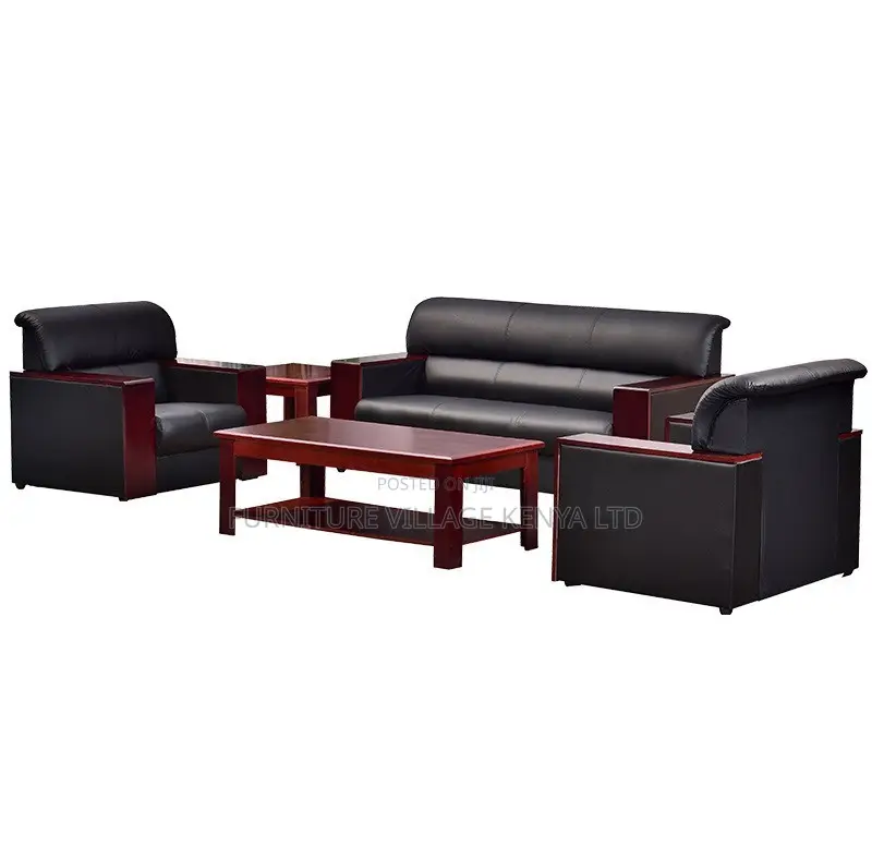 Sofas; Imported Executive 5 Seater Black Leather Office Reception Sofa