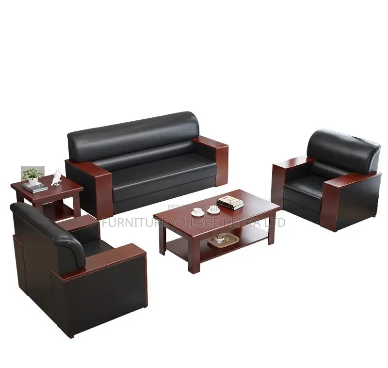 Sofas; Imported Executive 5 Seater Black Leather Office Reception Sofa