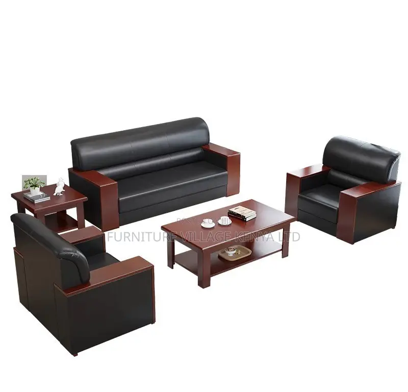 Sofas; Imported Executive 5 Seater Black Leather Office Reception Sofa