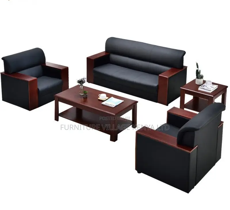 Sofas; Imported Executive 5 Seater Black Leather Office Reception Sofa