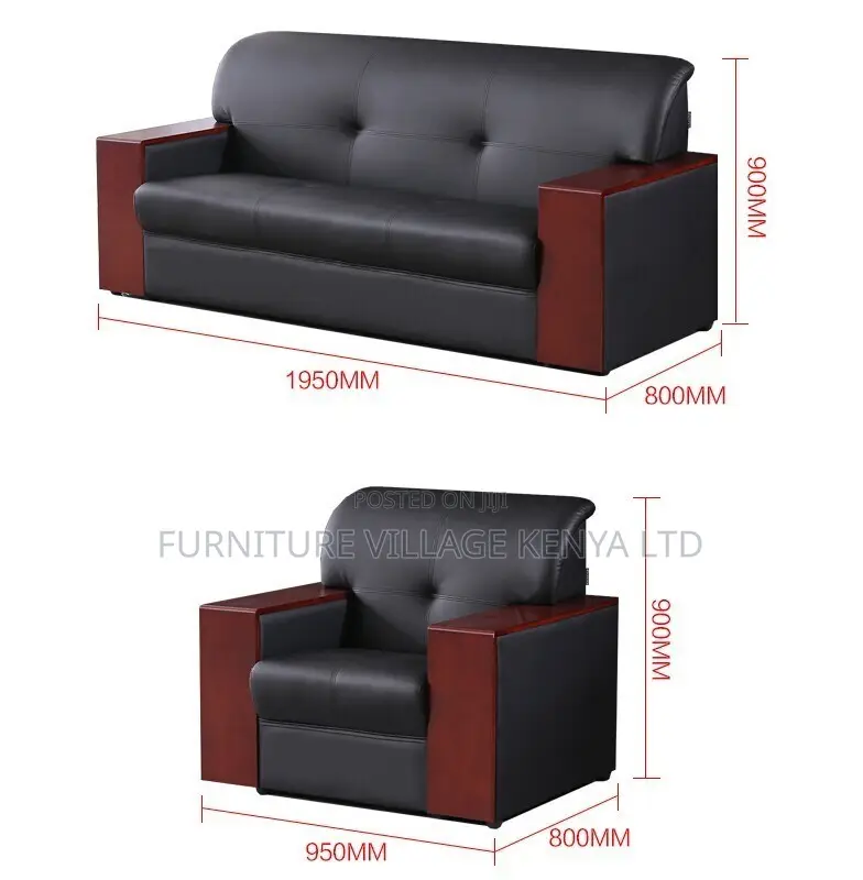Sofas; Imported Executive 5 Seater Black Leather Office Reception Sofa