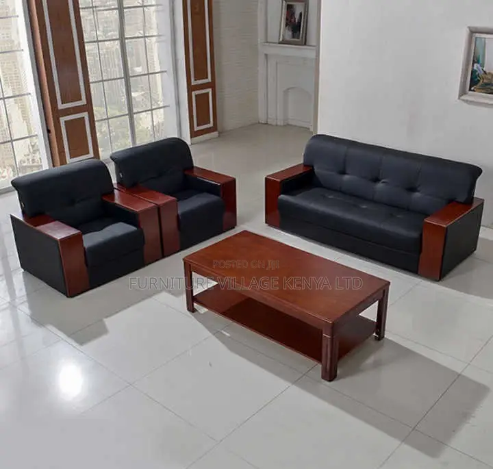 Sofas; Imported Executive 5 Seater Black Leather Office Reception Sofa
