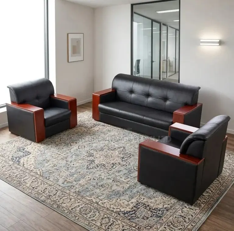 Sofas; Imported Executive 5 Seater Black Leather Office Reception Sofa
