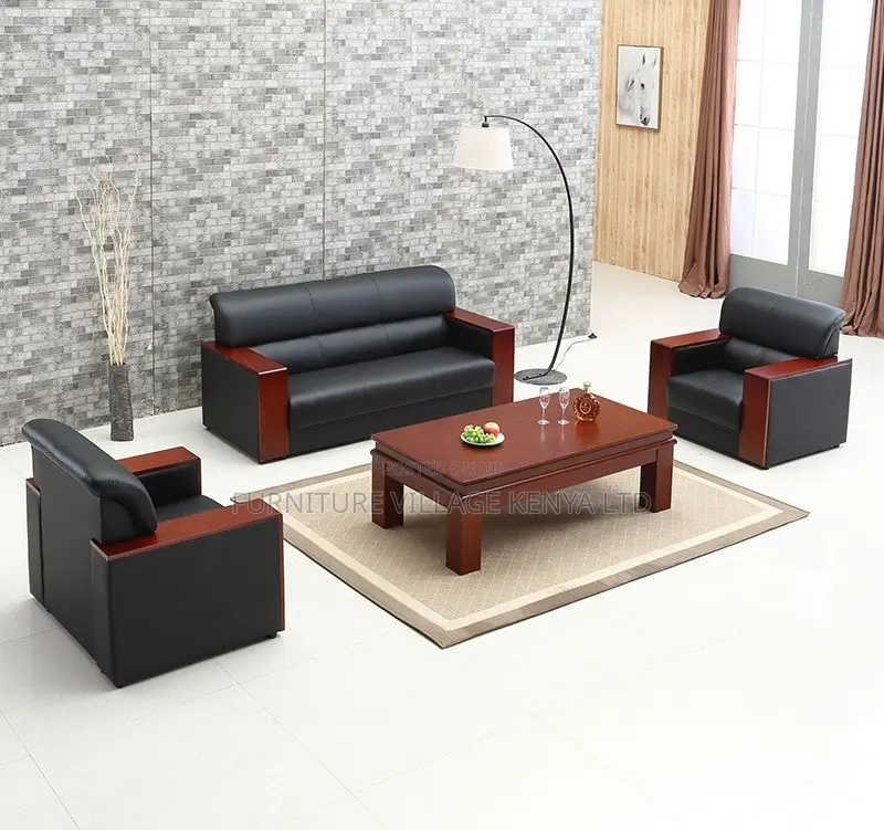 Sofas; Imported Executive 5 Seater Black Leather Office Reception Sofa