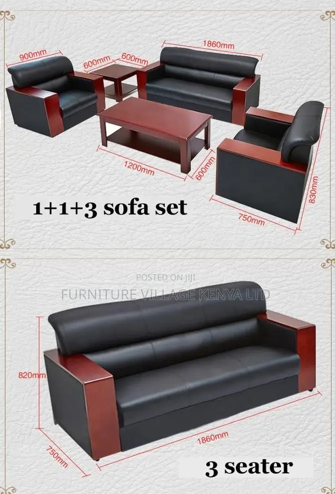 Sofas; Imported Executive 5 Seater Black Leather Office Reception Sofa