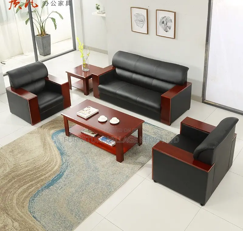 Sofas; Imported Executive 5 Seater Black Leather Office Reception Sofa