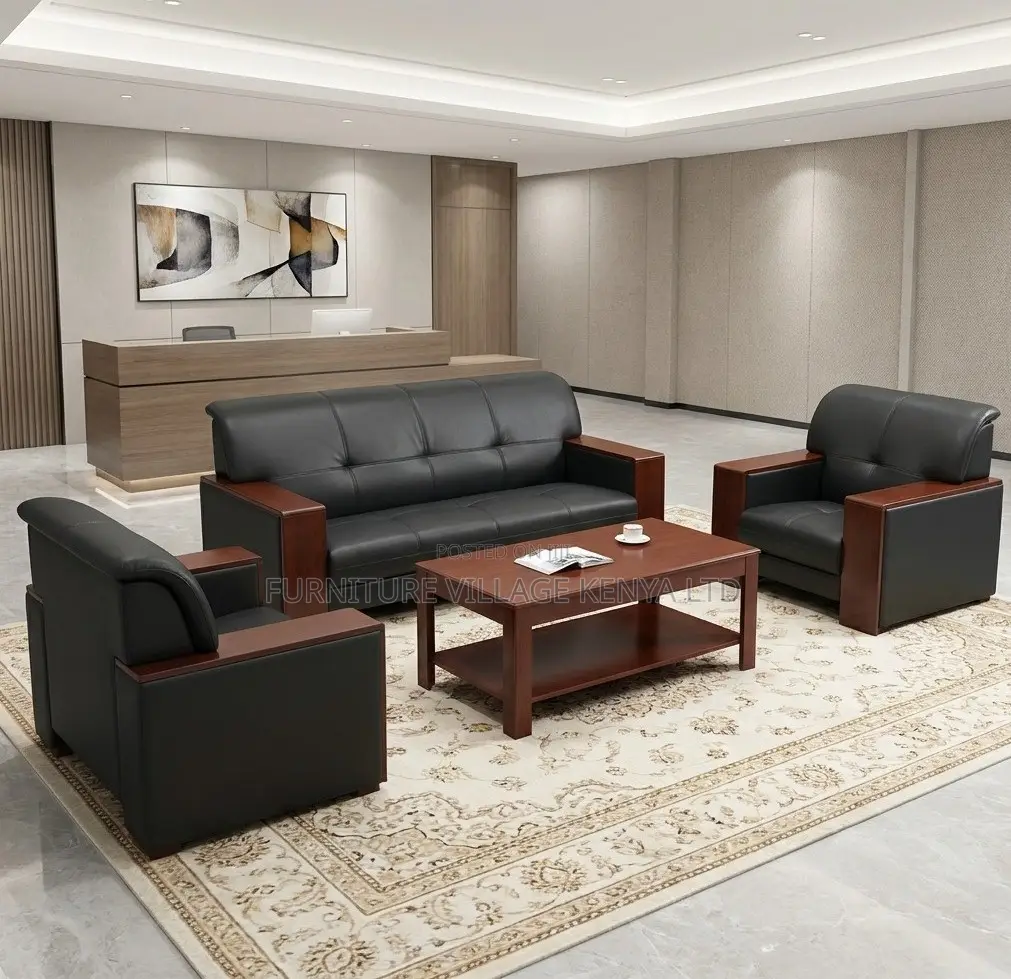 Sofas; Imported Executive 5 Seater Black Leather Office Reception Sofa
