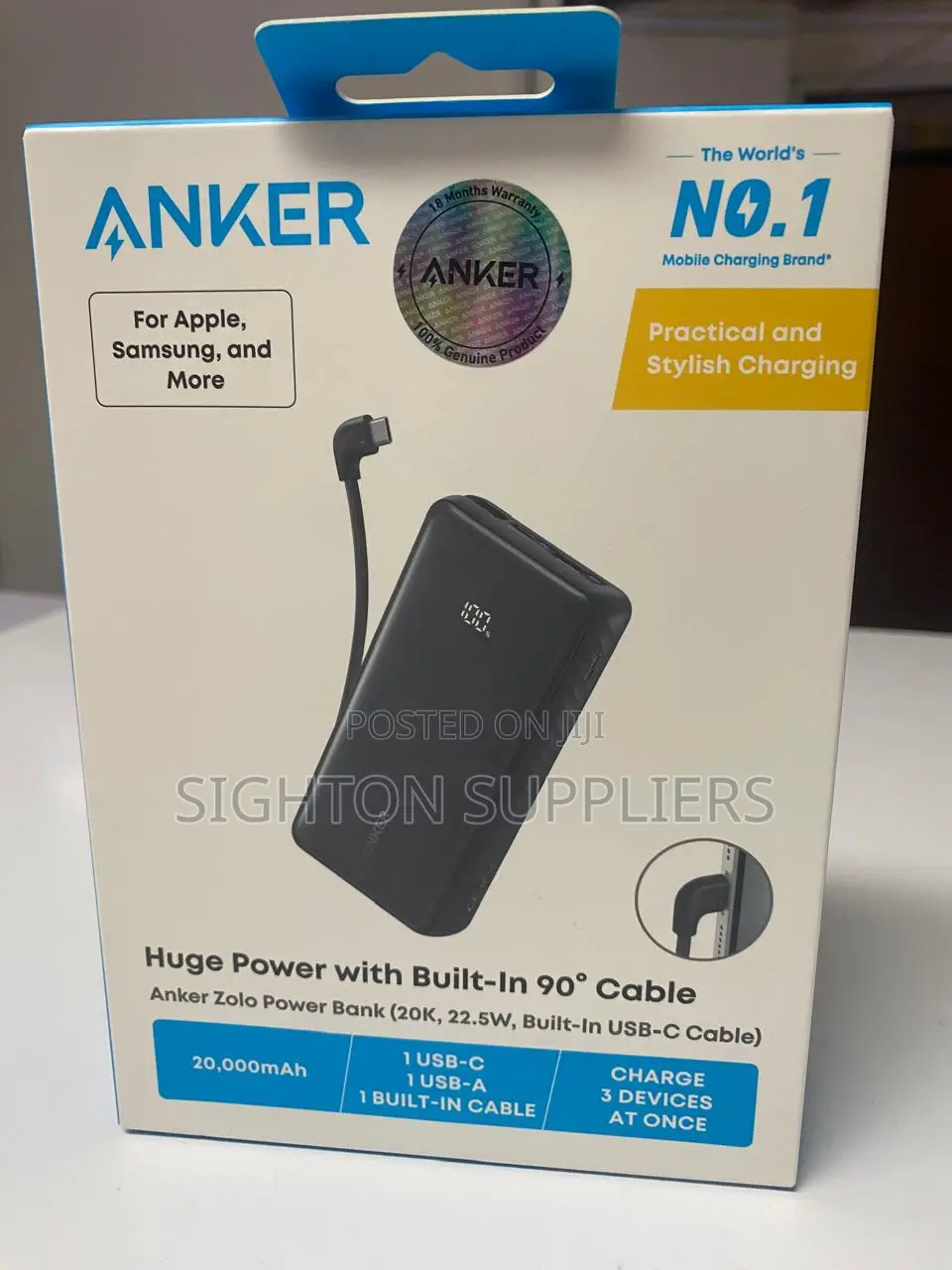 Anker Zolo Power Bank (, 22.5W, Built-in USB-C Cable)