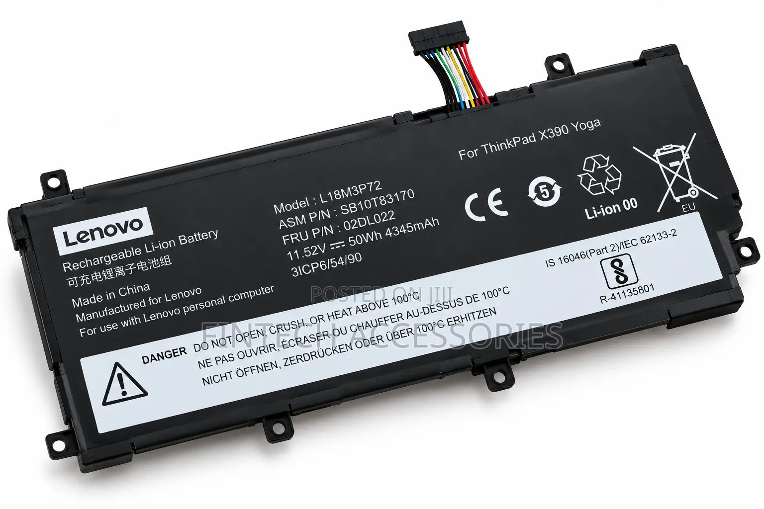 Lenovo ThinkPad X390 Yoga Laptop Battery L18M3P72 50Wh