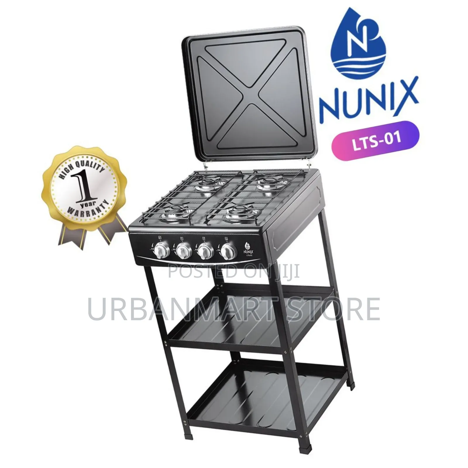 Nunix 4 Burner Gas Cooker With Strong Support Shelves